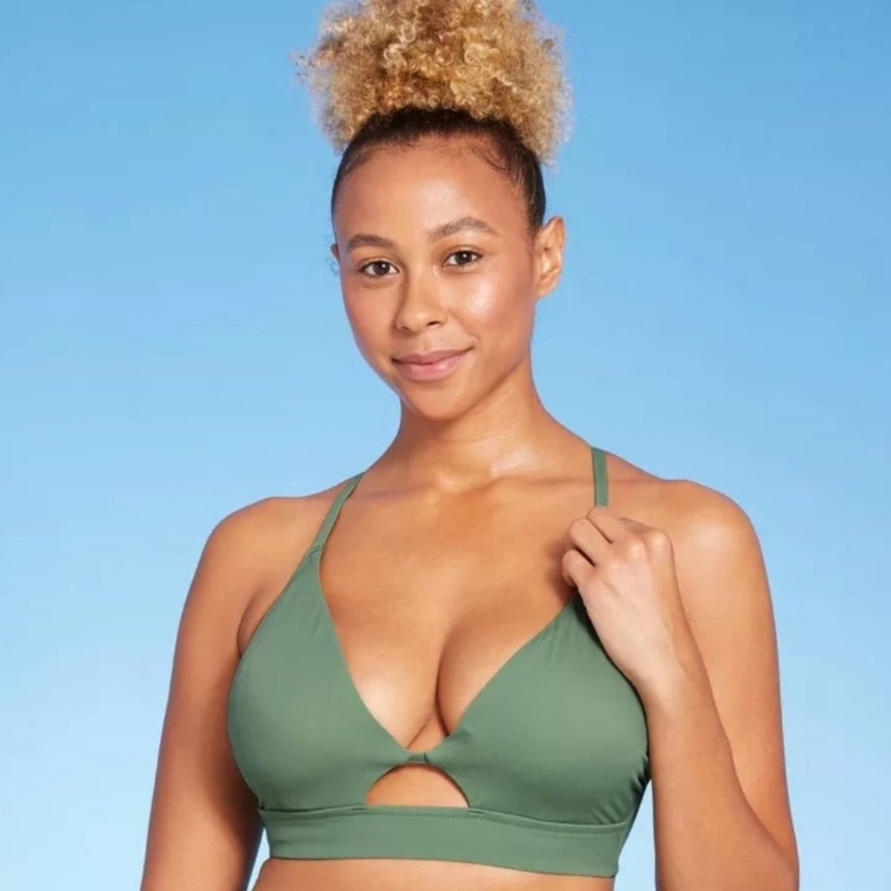 NWT Wasabi Green Longline Cut Out Bikini Top - Shade & Shore